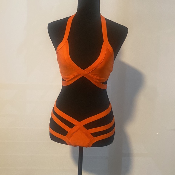MISSGUIDED strappy plunge, bikini in orange. NWT - Picture 5 of 8